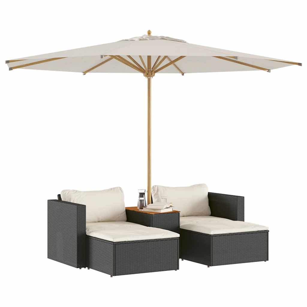 5tlg. Garten-Sofagarnitur mit Kissen Schwarz Poly Rattan Akazie – Bild 4