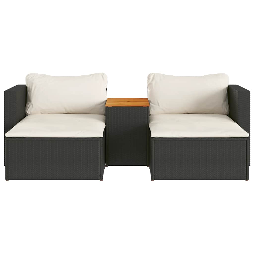 5tlg. Garten-Sofagarnitur mit Kissen Schwarz Poly Rattan Akazie – Bild 5