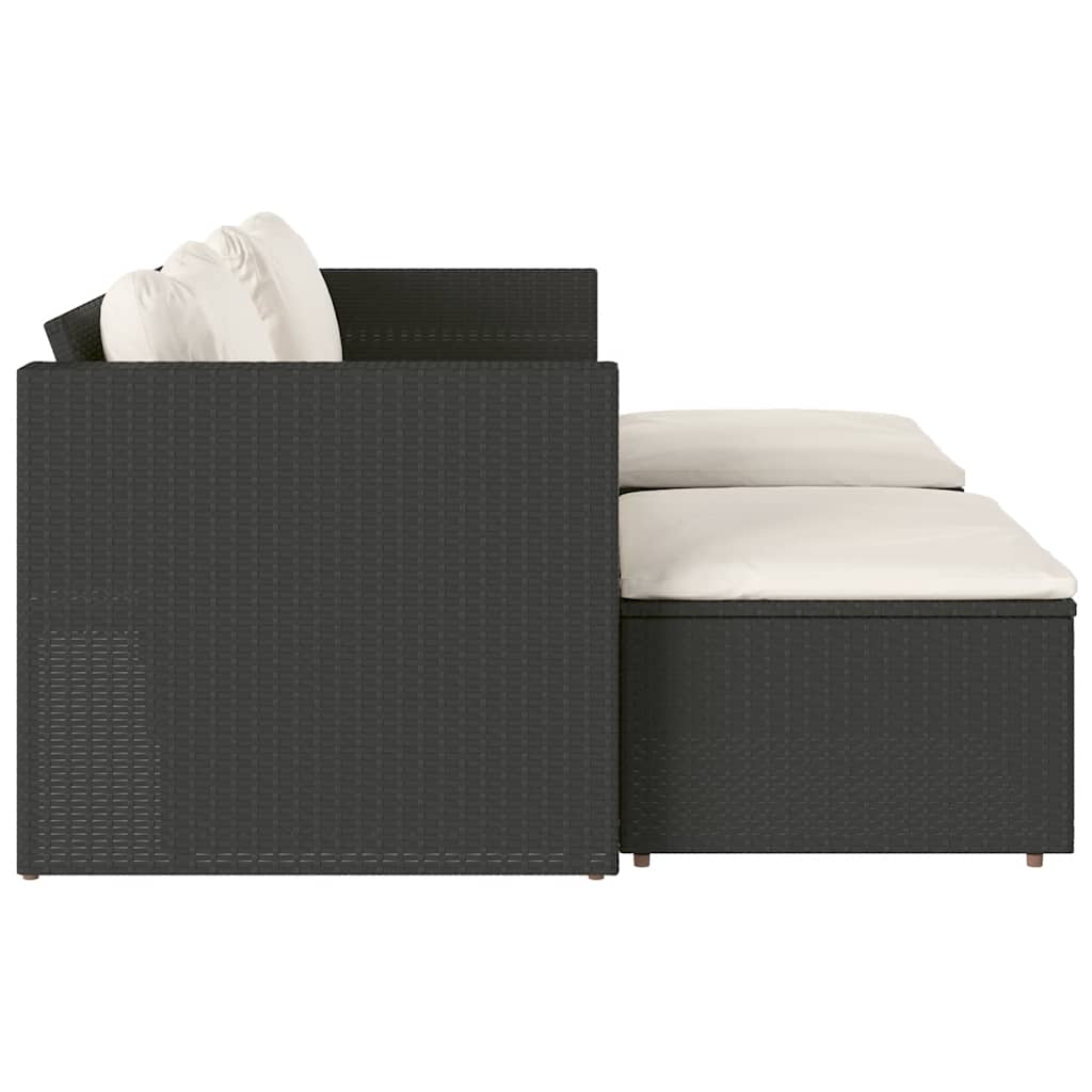 5tlg. Garten-Sofagarnitur mit Kissen Schwarz Poly Rattan Akazie – Bild 6