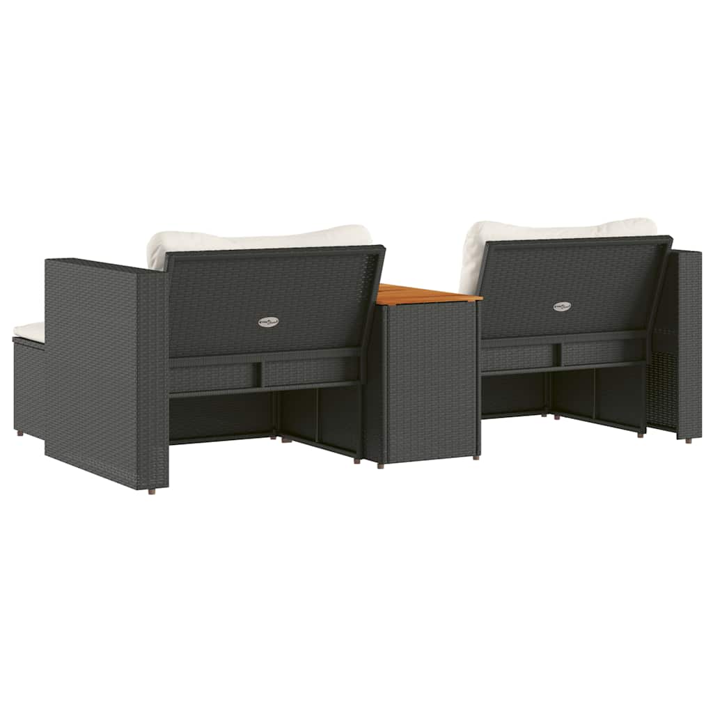 5tlg. Garten-Sofagarnitur mit Kissen Schwarz Poly Rattan Akazie – Bild 7