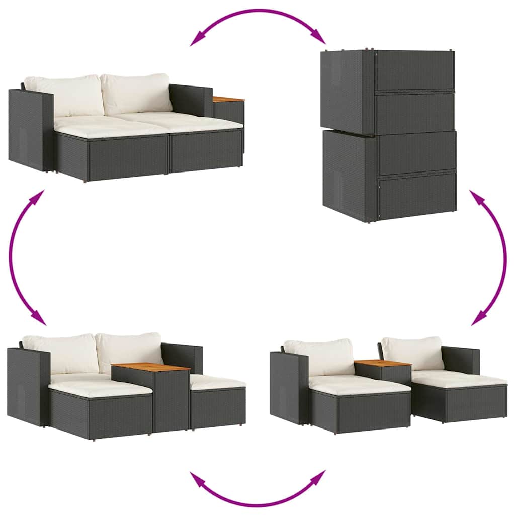 5tlg. Garten-Sofagarnitur mit Kissen Schwarz Poly Rattan Akazie – Bild 8