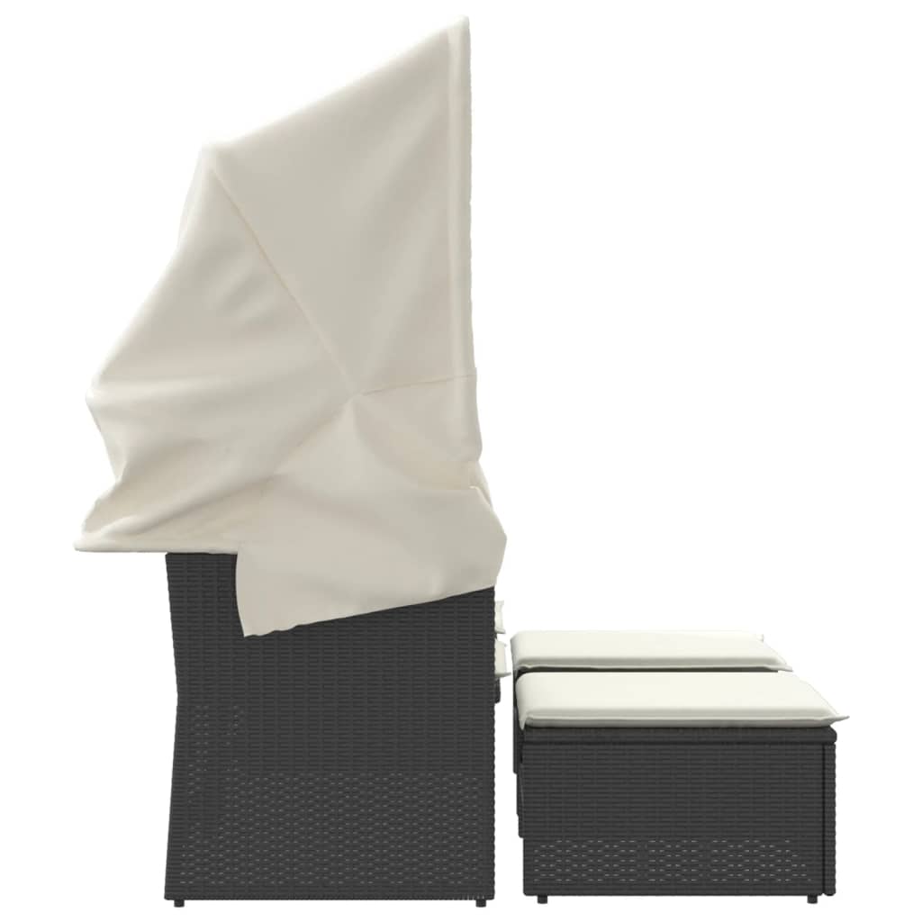 Gartensofa 2-Sitzer mit Dach und Hockern Schwarz Poly Rattan – Bild 5