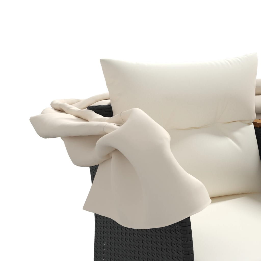 Gartensofa 2-Sitzer mit Dach und Hockern Schwarz Poly Rattan – Bild 9