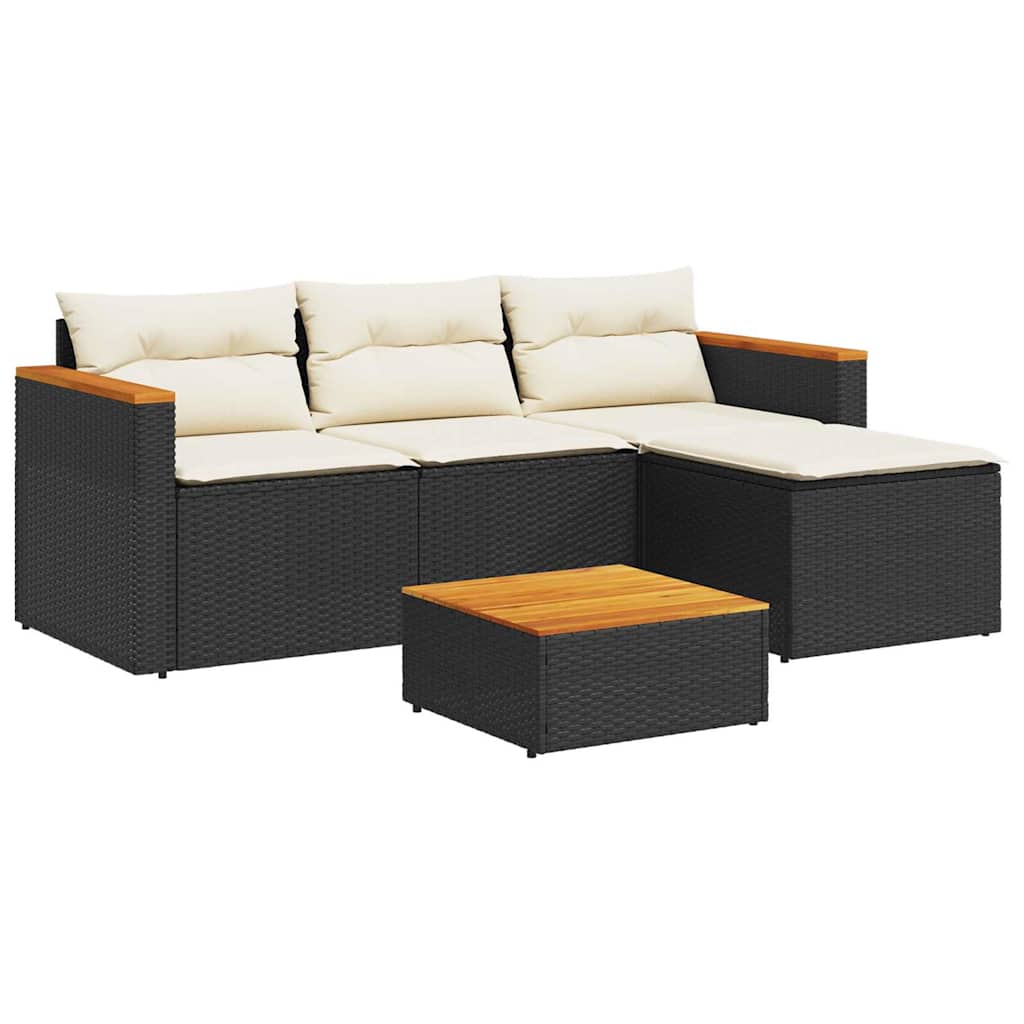 3-tlg. Garten-Sofagarnitur mit Kissen Schwarz Poly Rattan – Bild 2