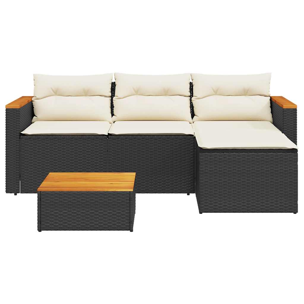 3-tlg. Garten-Sofagarnitur mit Kissen Schwarz Poly Rattan – Bild 3