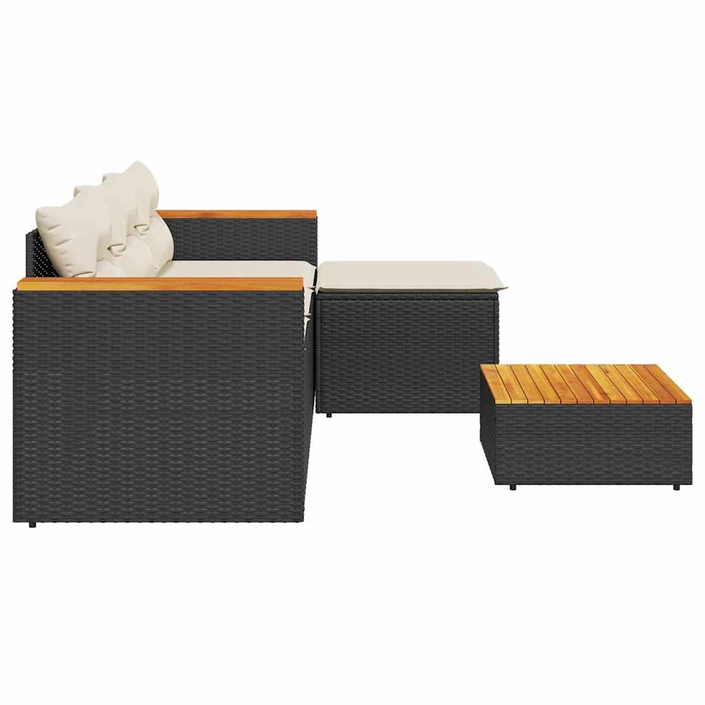3-tlg. Garten-Sofagarnitur mit Kissen Schwarz Poly Rattan – Bild 4