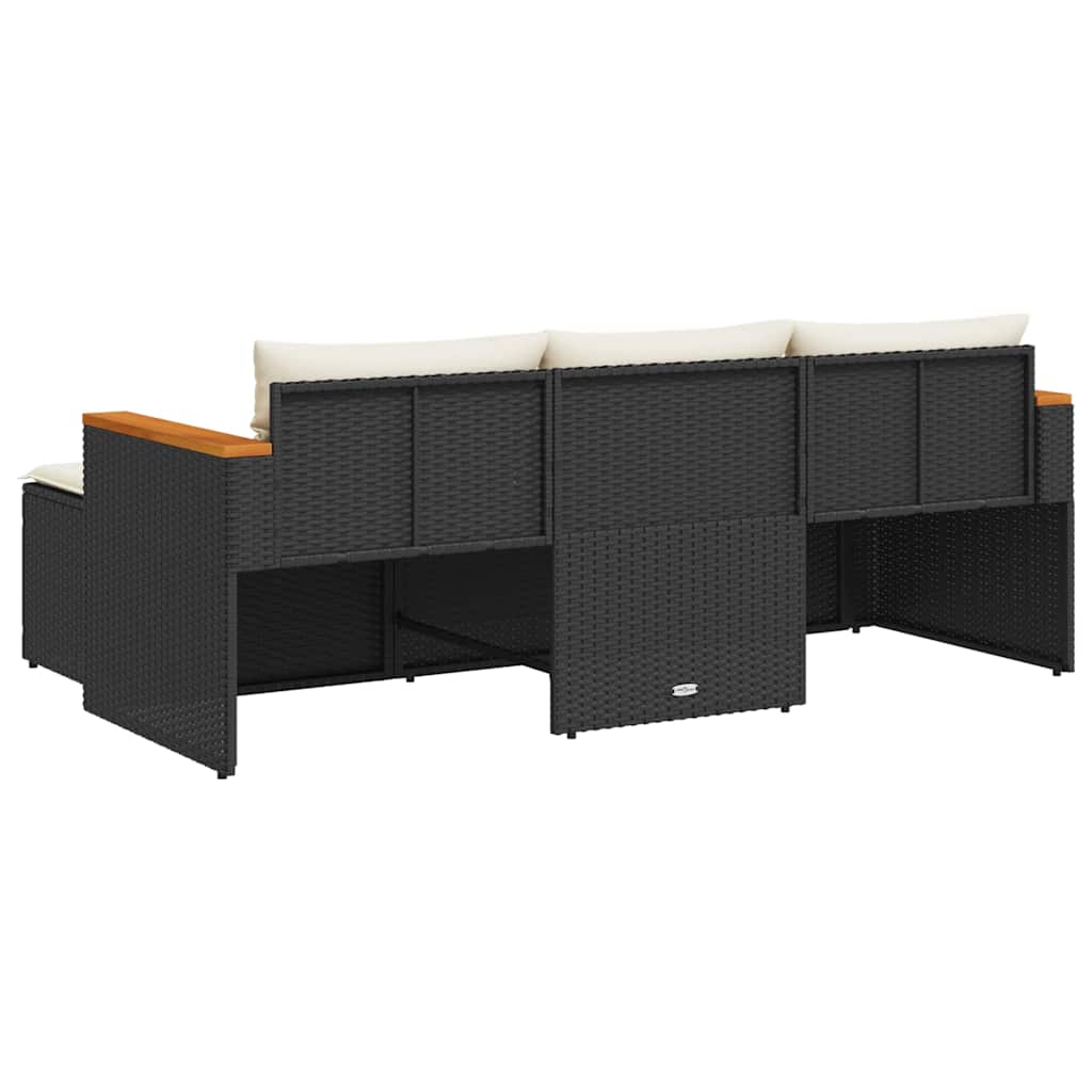 3-tlg. Garten-Sofagarnitur mit Kissen Schwarz Poly Rattan – Bild 5