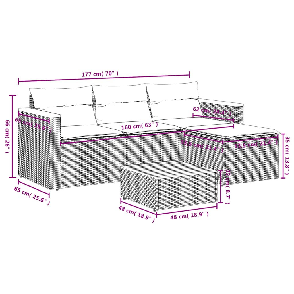 3-tlg. Garten-Sofagarnitur mit Kissen Schwarz Poly Rattan – Bild 8