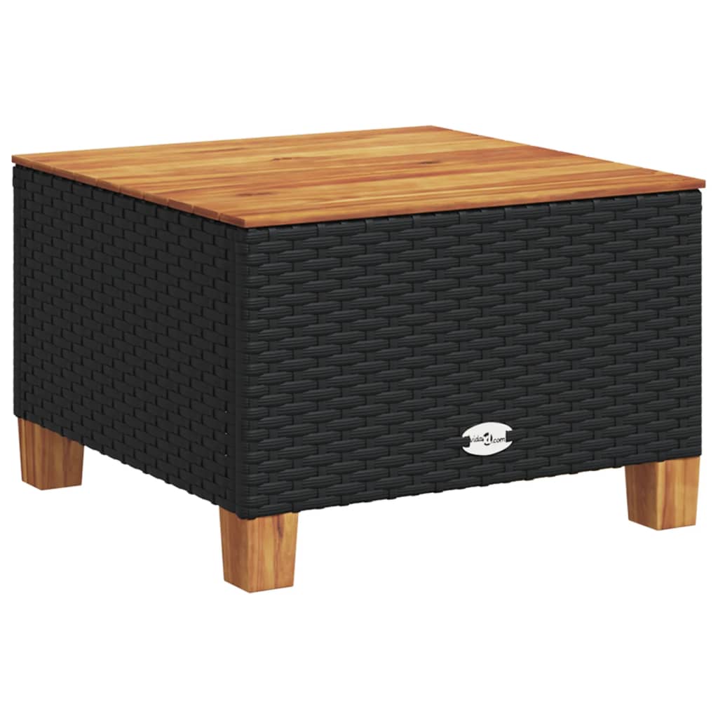 Gartentisch Schwarz 55x55x36 cm Poly Rattan Akazienholz – Bild 2