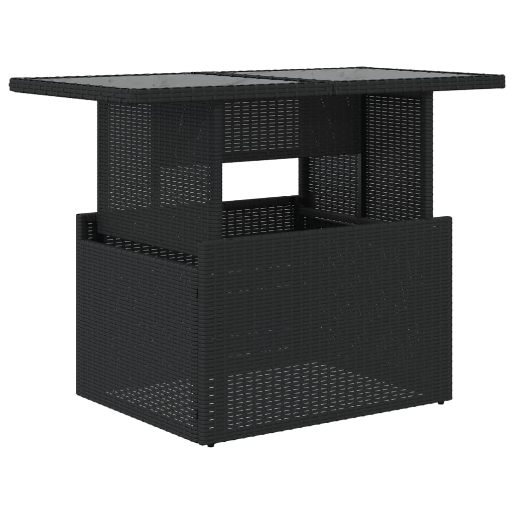Gartentisch mit Glasplatte Schwarz 100x55x73 cm Poly Rattan – Bild 2