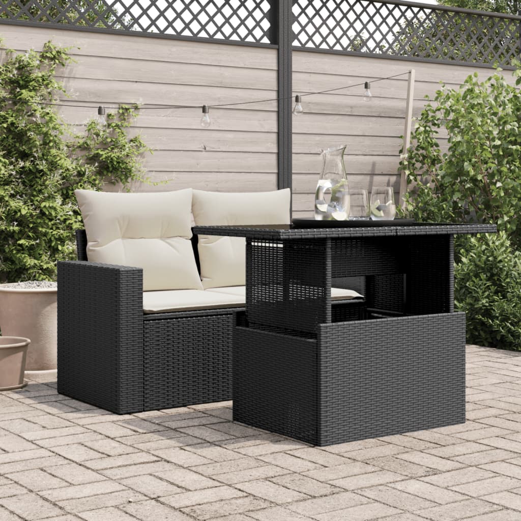 Gartentisch mit Glasplatte Schwarz 100x55x73 cm Poly Rattan – Bild 3