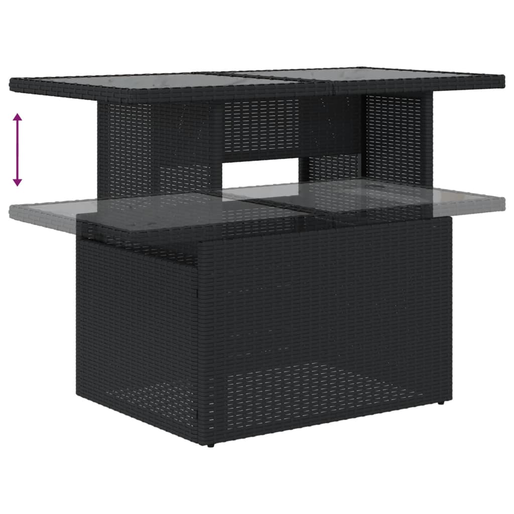 Gartentisch mit Glasplatte Schwarz 100x55x73 cm Poly Rattan – Bild 8