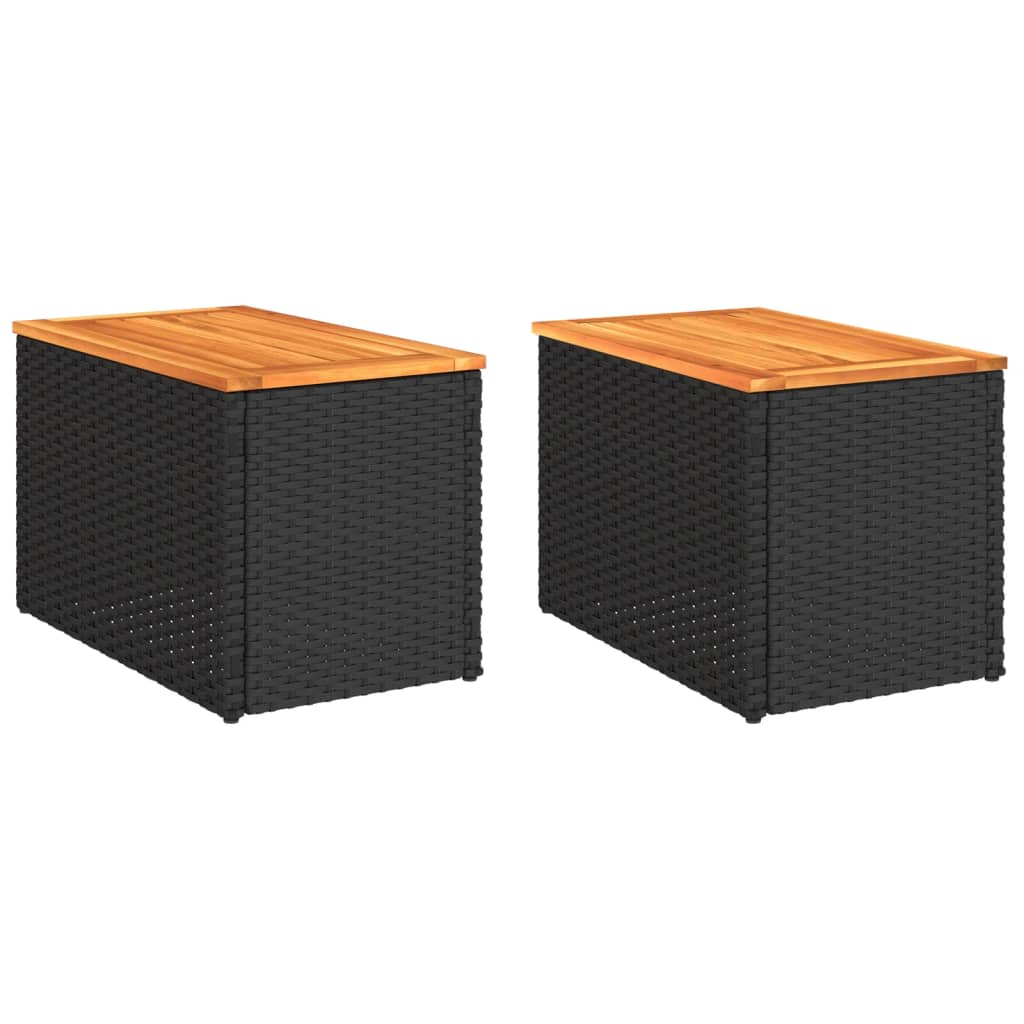 Garten-Beistelltische 2 Stk Schwarz 55x34x37cm Poly Rattan Holz – Bild 2