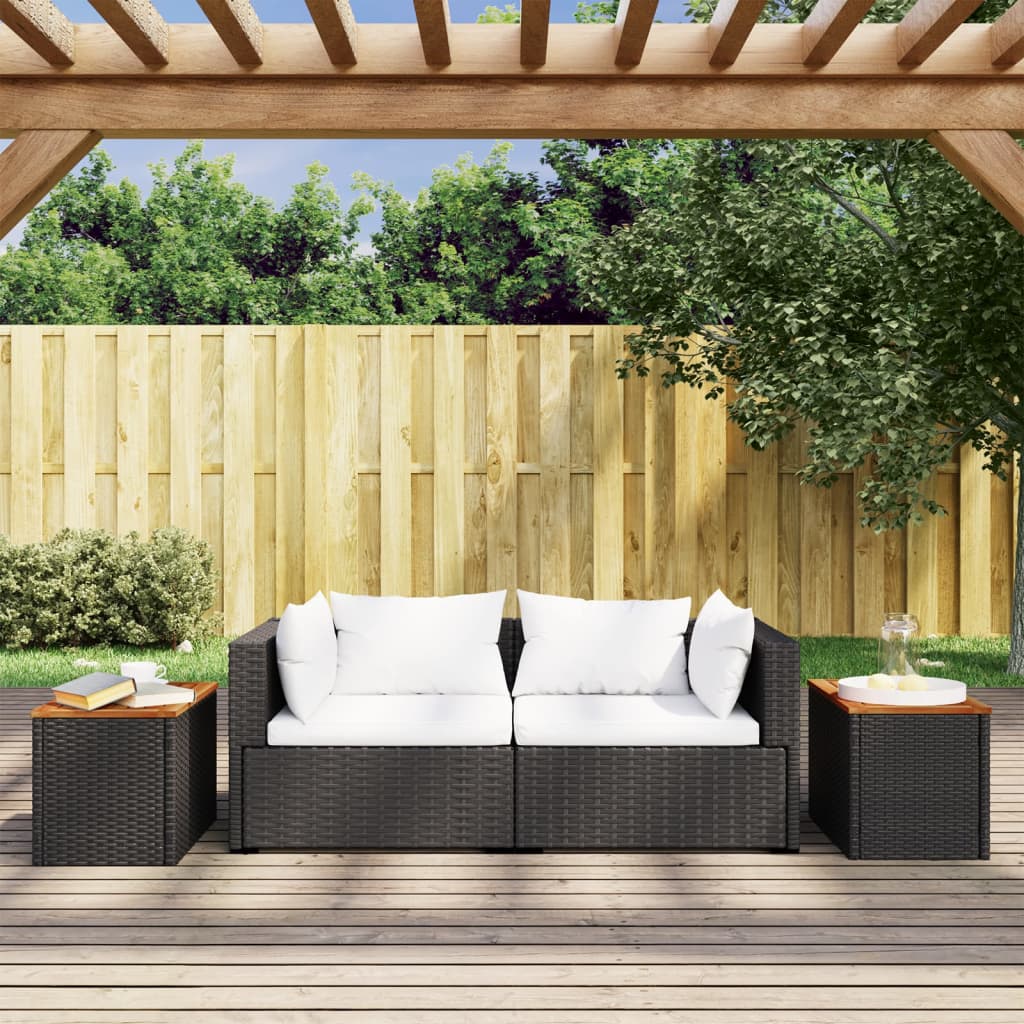 Garten-Beistelltische 2 Stk Schwarz 55x34x37cm Poly Rattan Holz – Bild 3