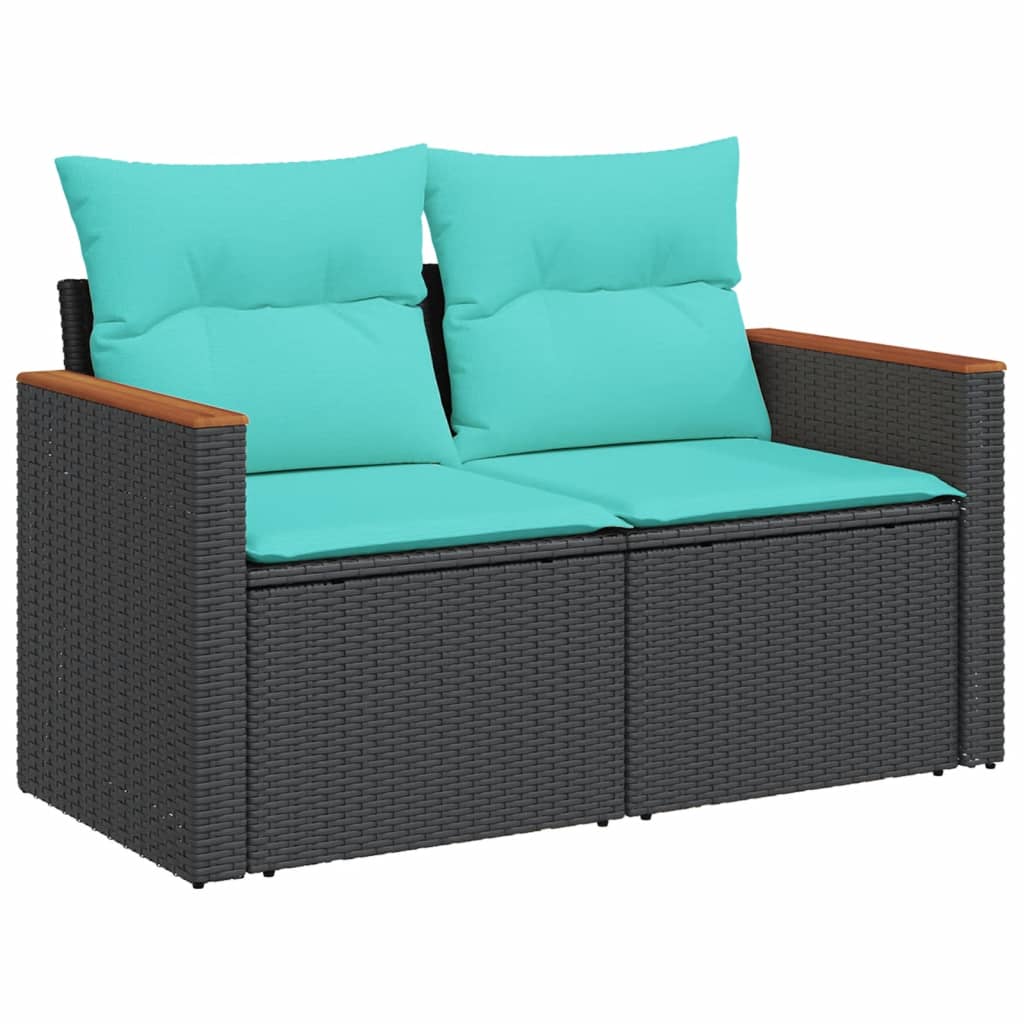 Gartensofa mit Kissen 2-Sitzer Schwarz Poly Rattan – Bild 2
