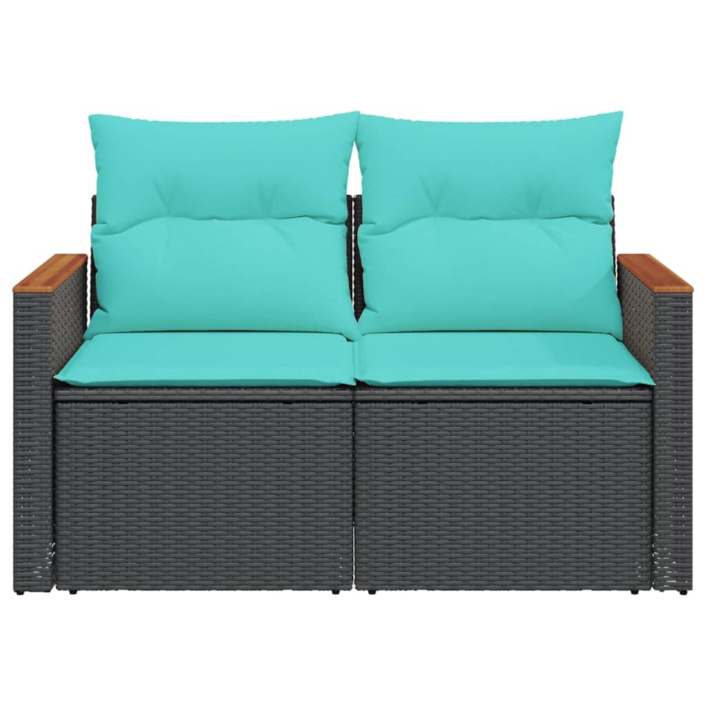 Gartensofa mit Kissen 2-Sitzer Schwarz Poly Rattan – Bild 4