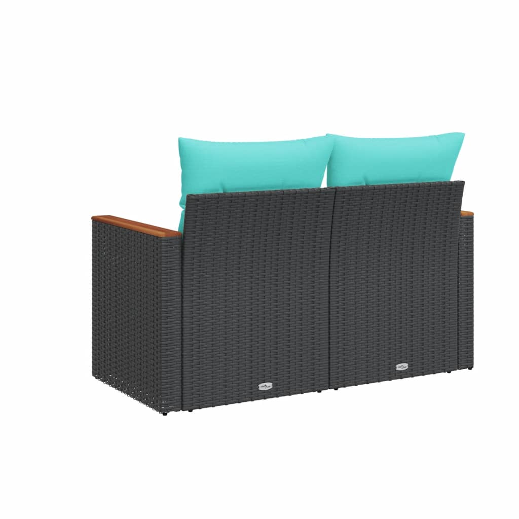 Gartensofa mit Kissen 2-Sitzer Schwarz Poly Rattan – Bild 6