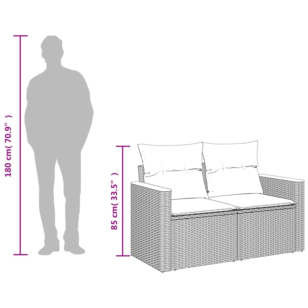 Gartensofa mit Kissen 2-Sitzer Schwarz Poly Rattan – Bild 8