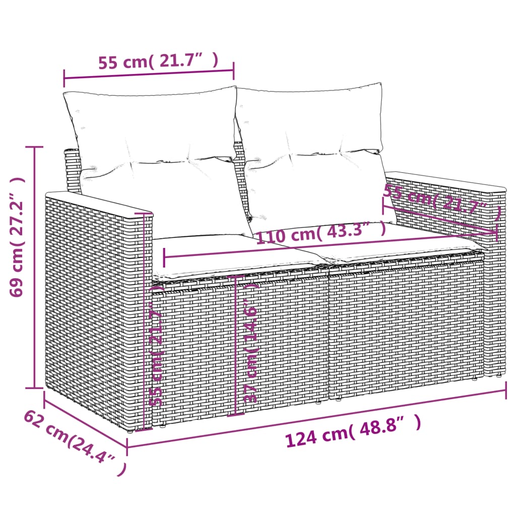 Gartensofa mit Kissen 2-Sitzer Schwarz Poly Rattan – Bild 9