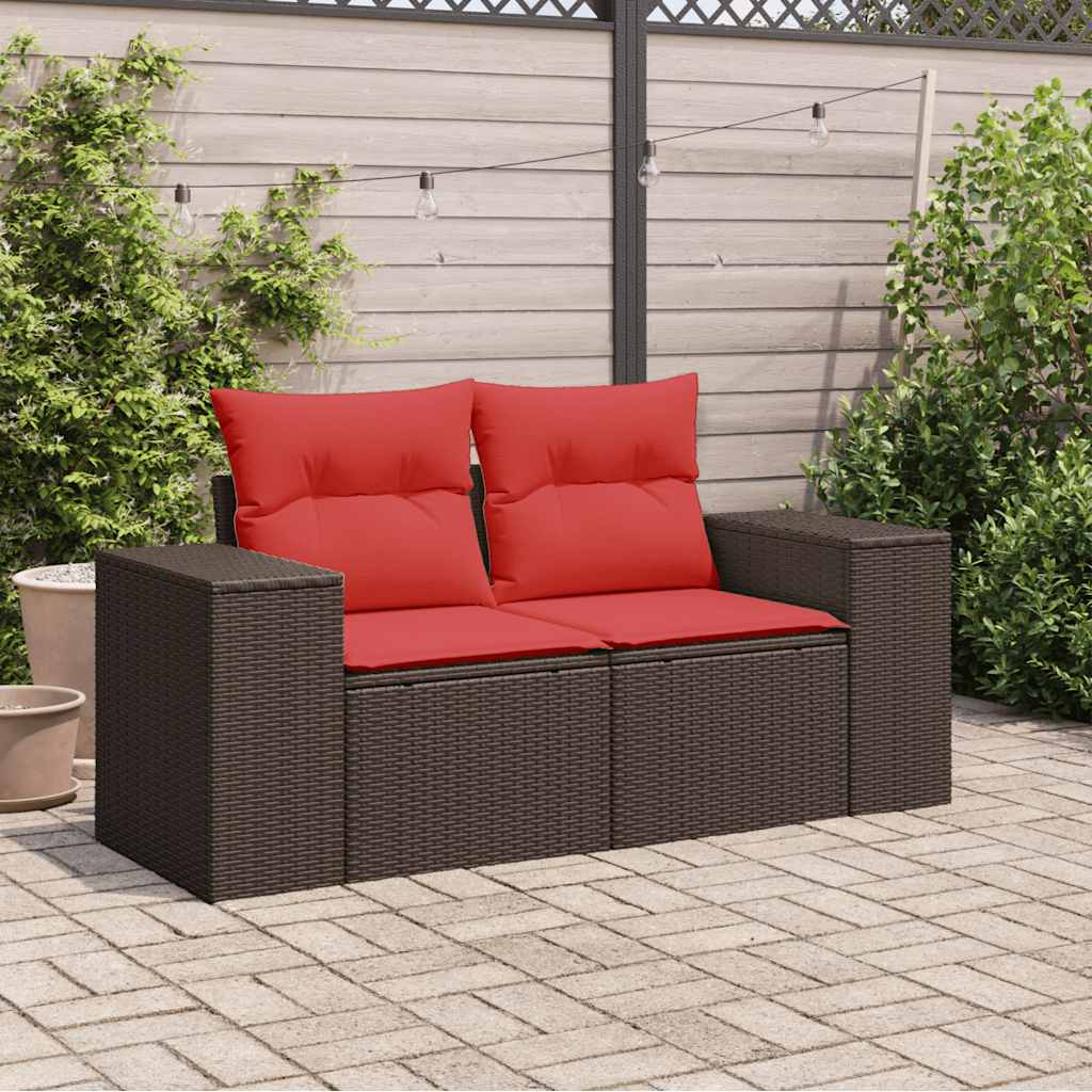 Gartensofa mit Kissen 2-Sitzer Braun Poly Rattan – Bild 3
