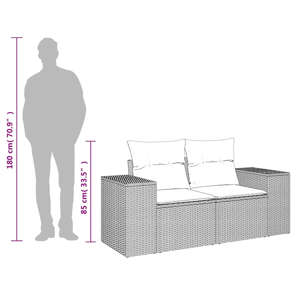 Gartensofa mit Kissen 2-Sitzer Braun Poly Rattan – Bild 8