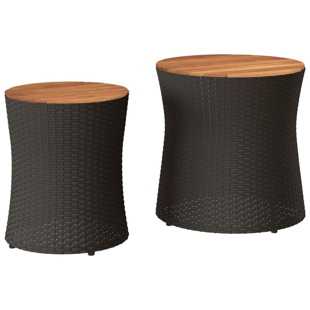 Garten-Beistelltische 2 Stk. mit Holzplatte Schwarz Poly Rattan – Bild 2