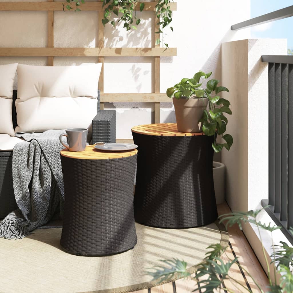 Garten-Beistelltische 2 Stk. mit Holzplatte Schwarz Poly Rattan – Bild 3