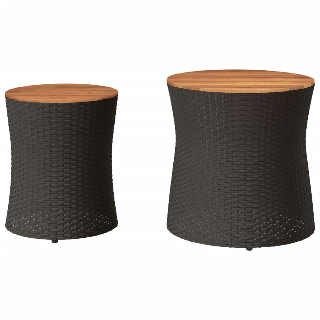 Garten-Beistelltische 2 Stk. mit Holzplatte Schwarz Poly Rattan – Bild 4