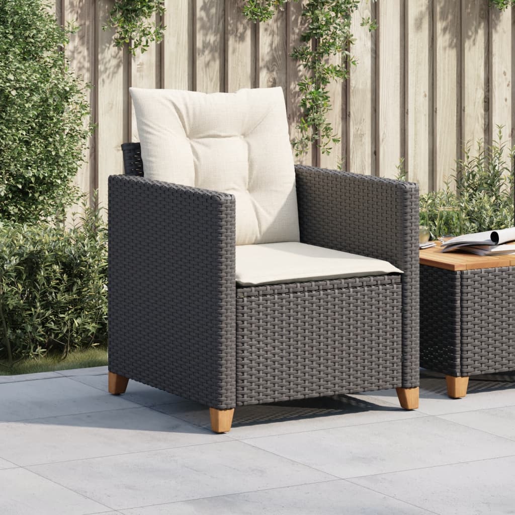 Gartensessel mit Kissen Schwarz Poly Rattan – Bild 3