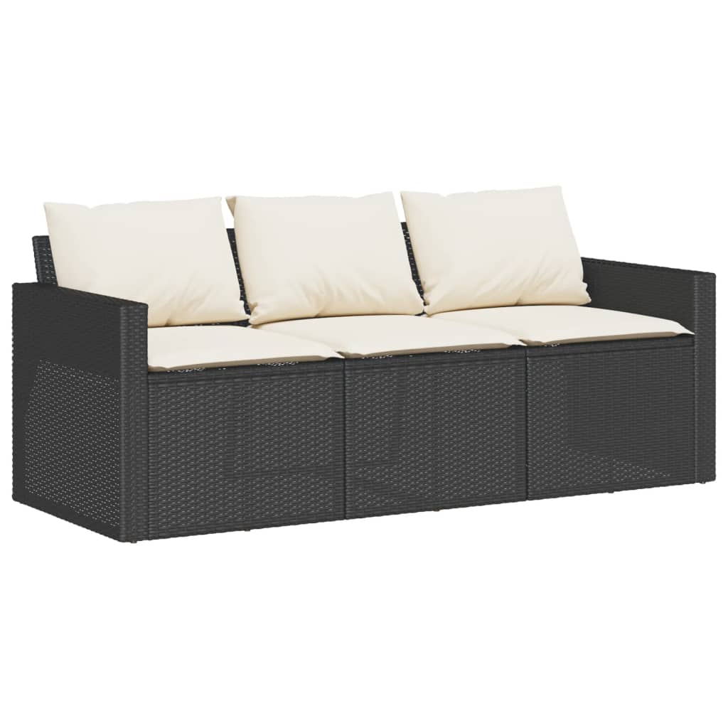 Gartensofa mit Kissen 3-Sitzer Schwarz Poly Rattan – Bild 2