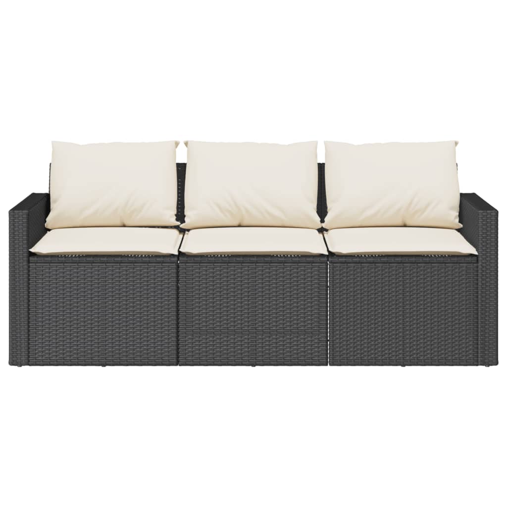 Gartensofa mit Kissen 3-Sitzer Schwarz Poly Rattan – Bild 4