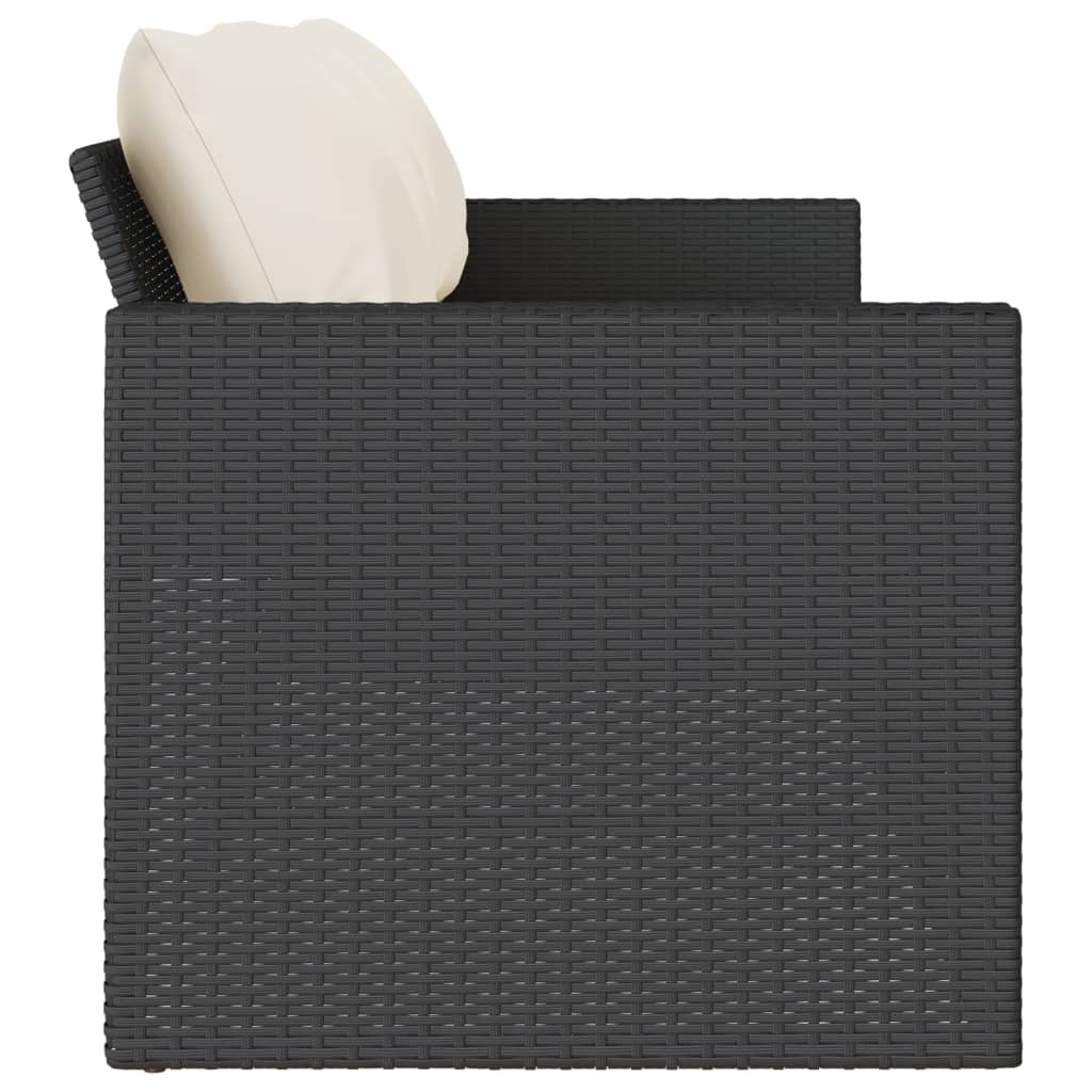 Gartensofa mit Kissen 3-Sitzer Schwarz Poly Rattan – Bild 5