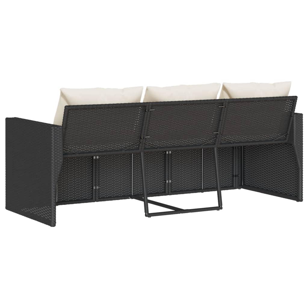 Gartensofa mit Kissen 3-Sitzer Schwarz Poly Rattan – Bild 6