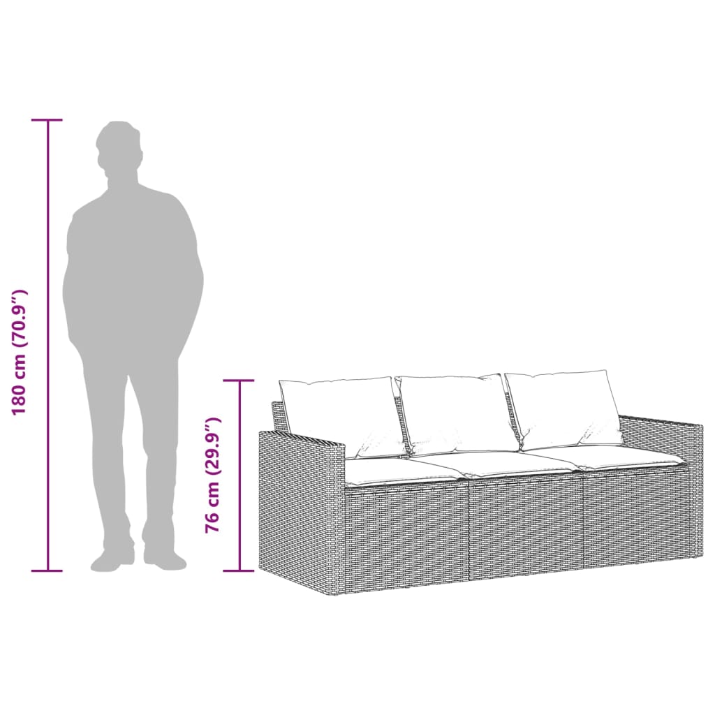 Gartensofa mit Kissen 3-Sitzer Schwarz Poly Rattan – Bild 9