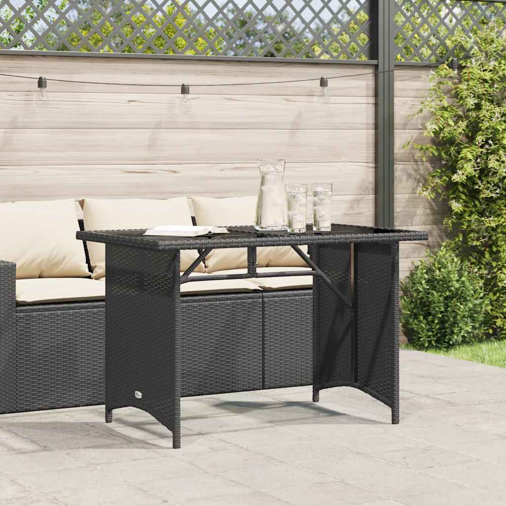 Gartentisch mit Glasplatte Schwarz 110x68x70 cm Poly Rattan – Bild 3