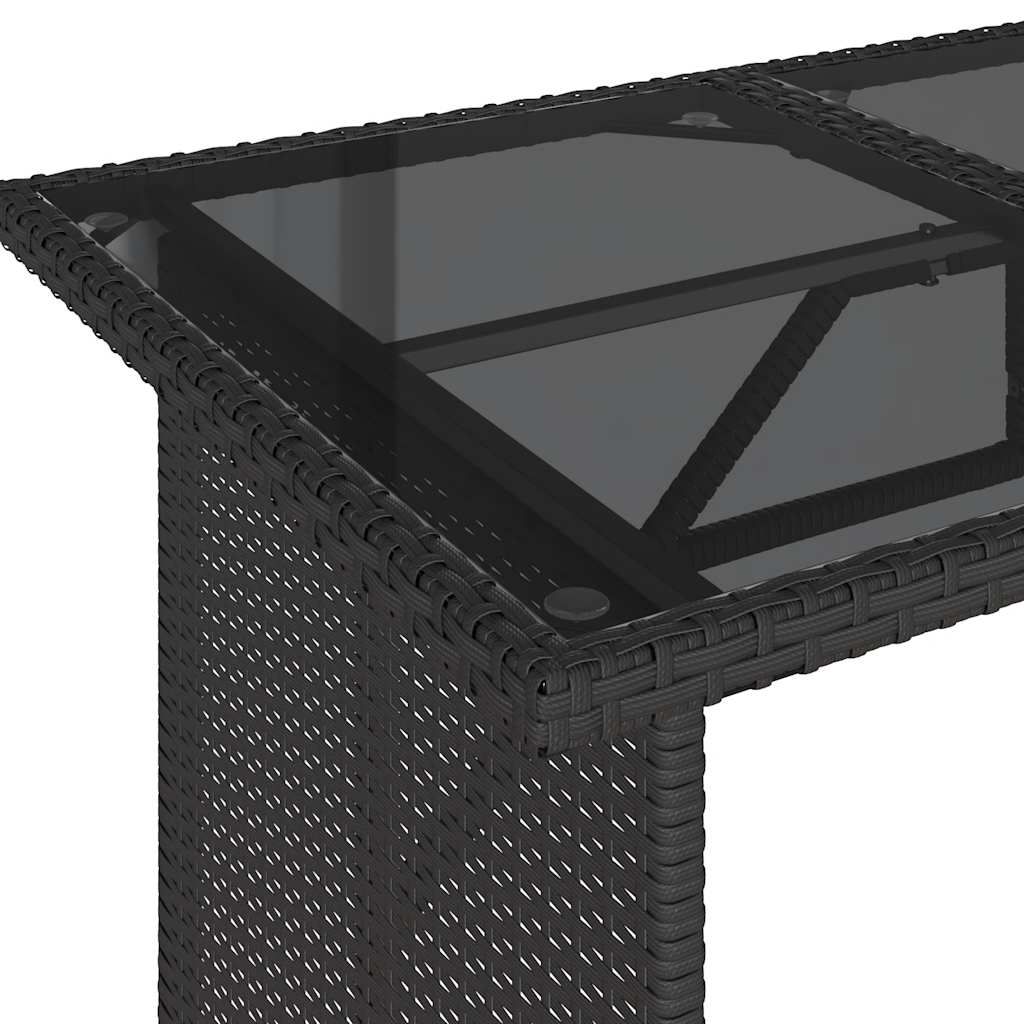 Gartentisch mit Glasplatte Schwarz 110x68x70 cm Poly Rattan – Bild 8