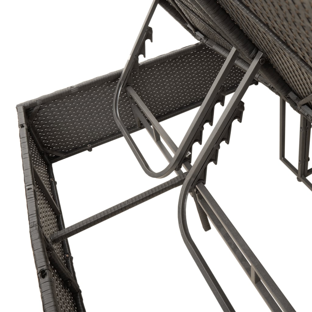 Doppel-Sonnenliege mit Dach und Vorhängen Schwarz Poly-Rattan – Bild 8