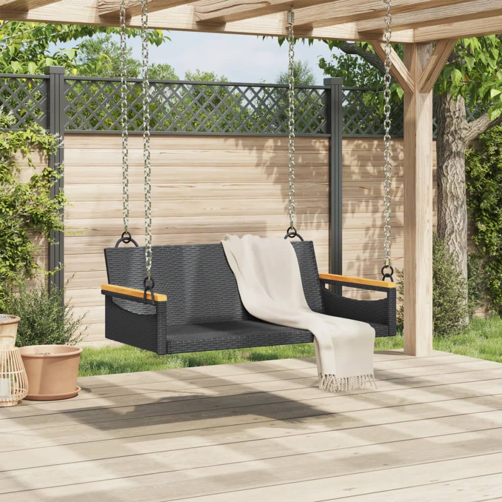 Hängebank Schwarz 109x62x40 cm Poly Rattan – Bild 3