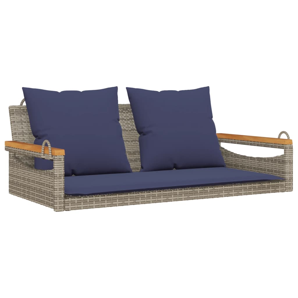 Hängebank mit Kissen Grau 109x62x40 cm Poly Rattan – Bild 2