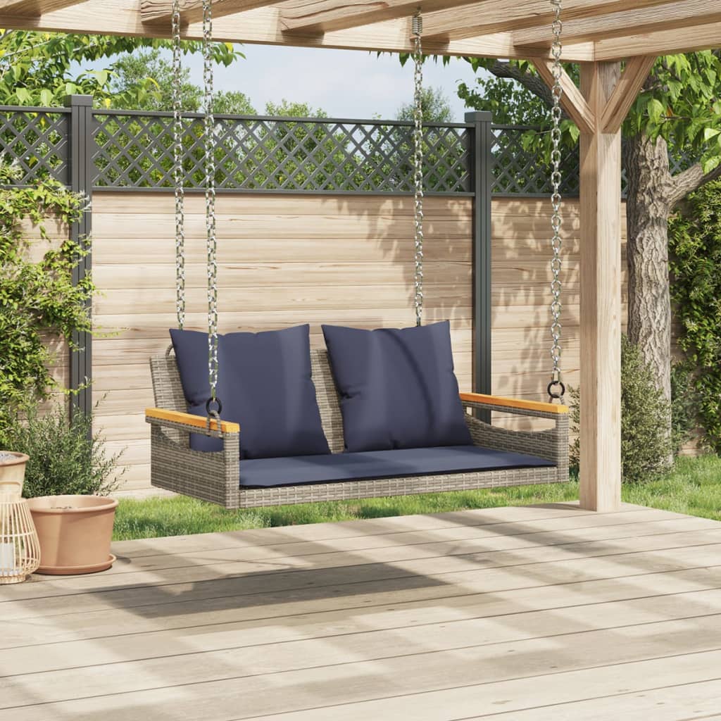 Hängebank mit Kissen Grau 109x62x40 cm Poly Rattan – Bild 3