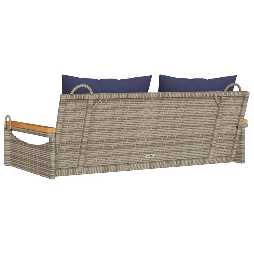 Hängebank mit Kissen Grau 109x62x40 cm Poly Rattan – Bild 6