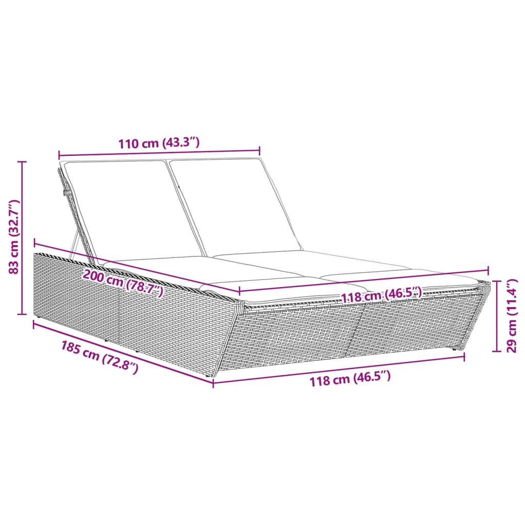 Doppel-Sonnenliege mit Kissen Schwarz Poly Rattan – Bild 10