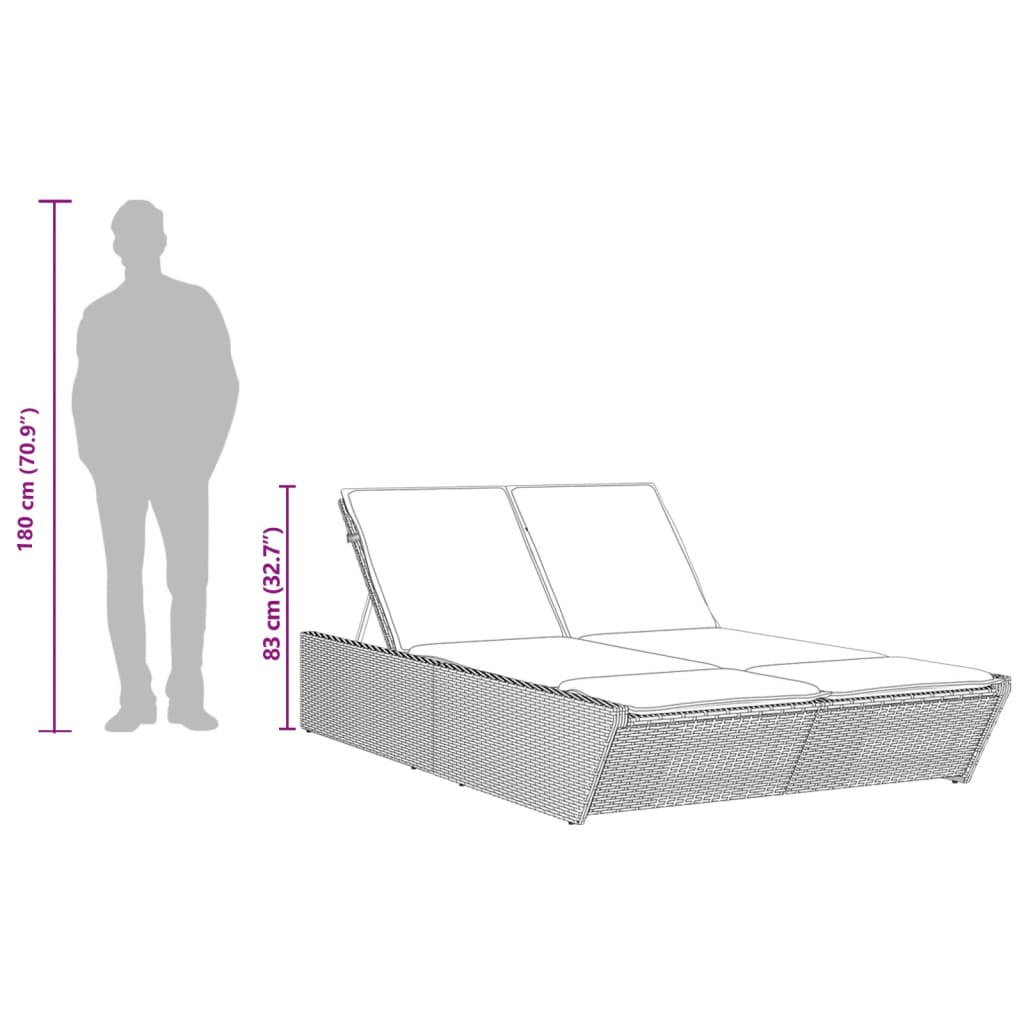 Doppel-Sonnenliege mit Kissen Schwarz Poly Rattan – Bild 11