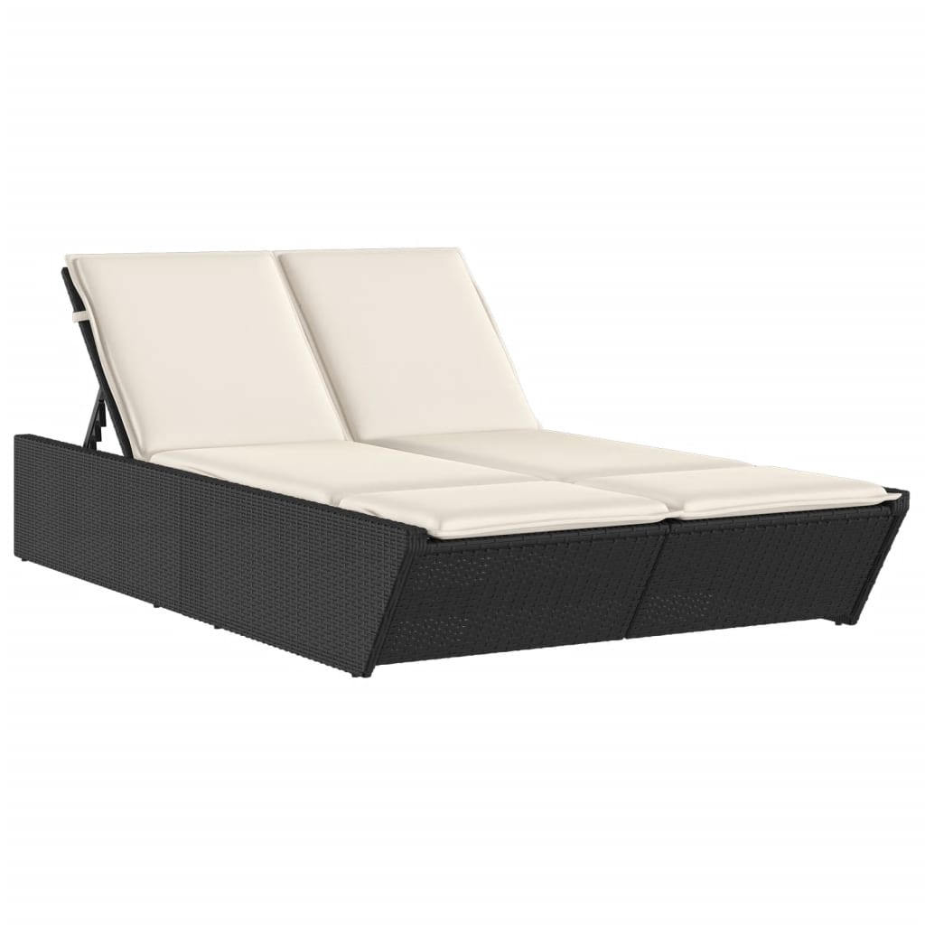 Doppel-Sonnenliege mit Kissen Schwarz Poly Rattan – Bild 2