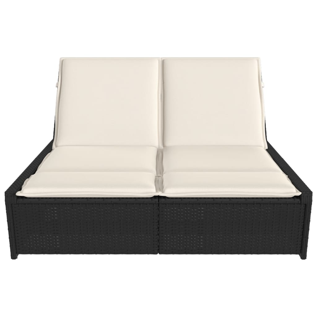 Doppel-Sonnenliege mit Kissen Schwarz Poly Rattan – Bild 3