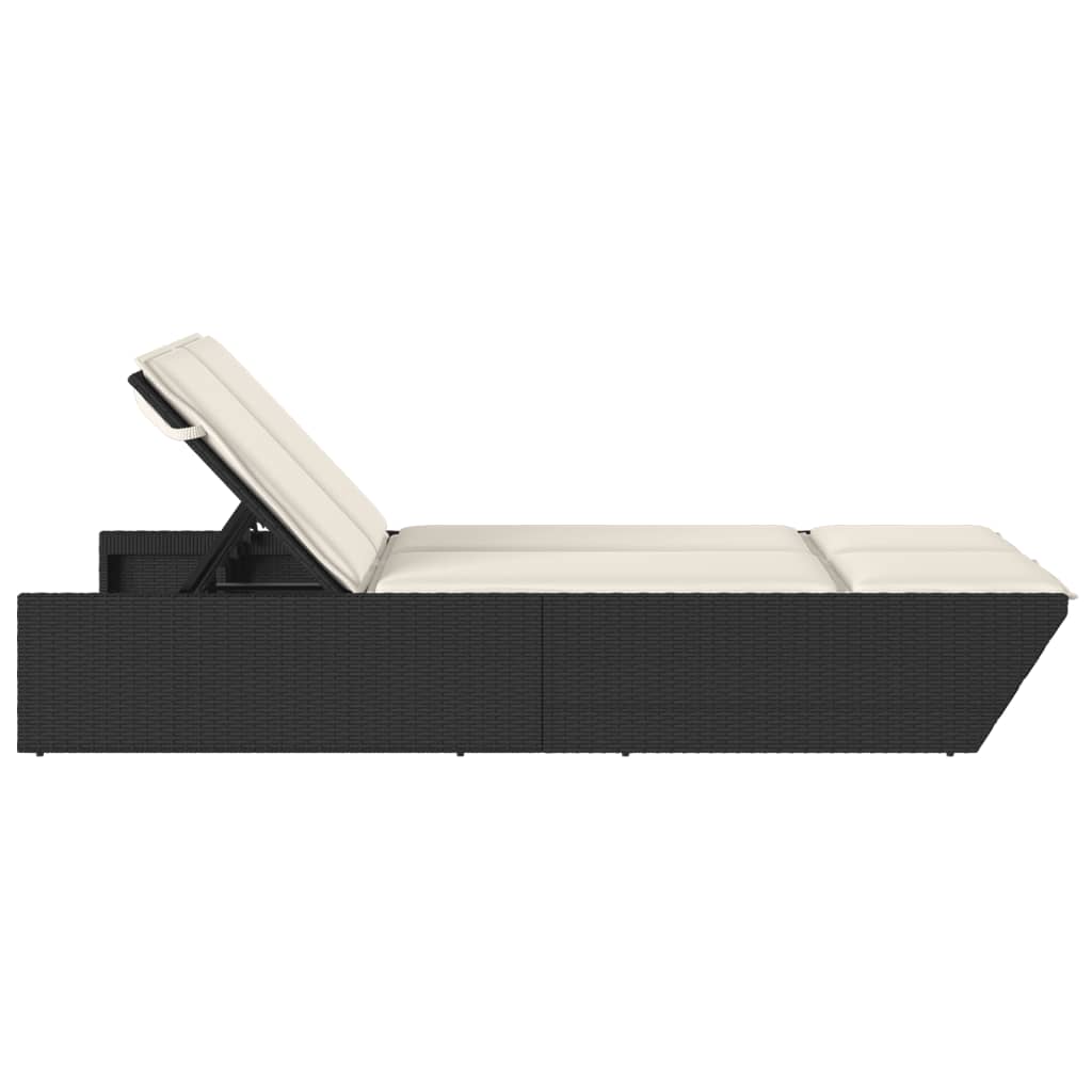 Doppel-Sonnenliege mit Kissen Schwarz Poly Rattan – Bild 4