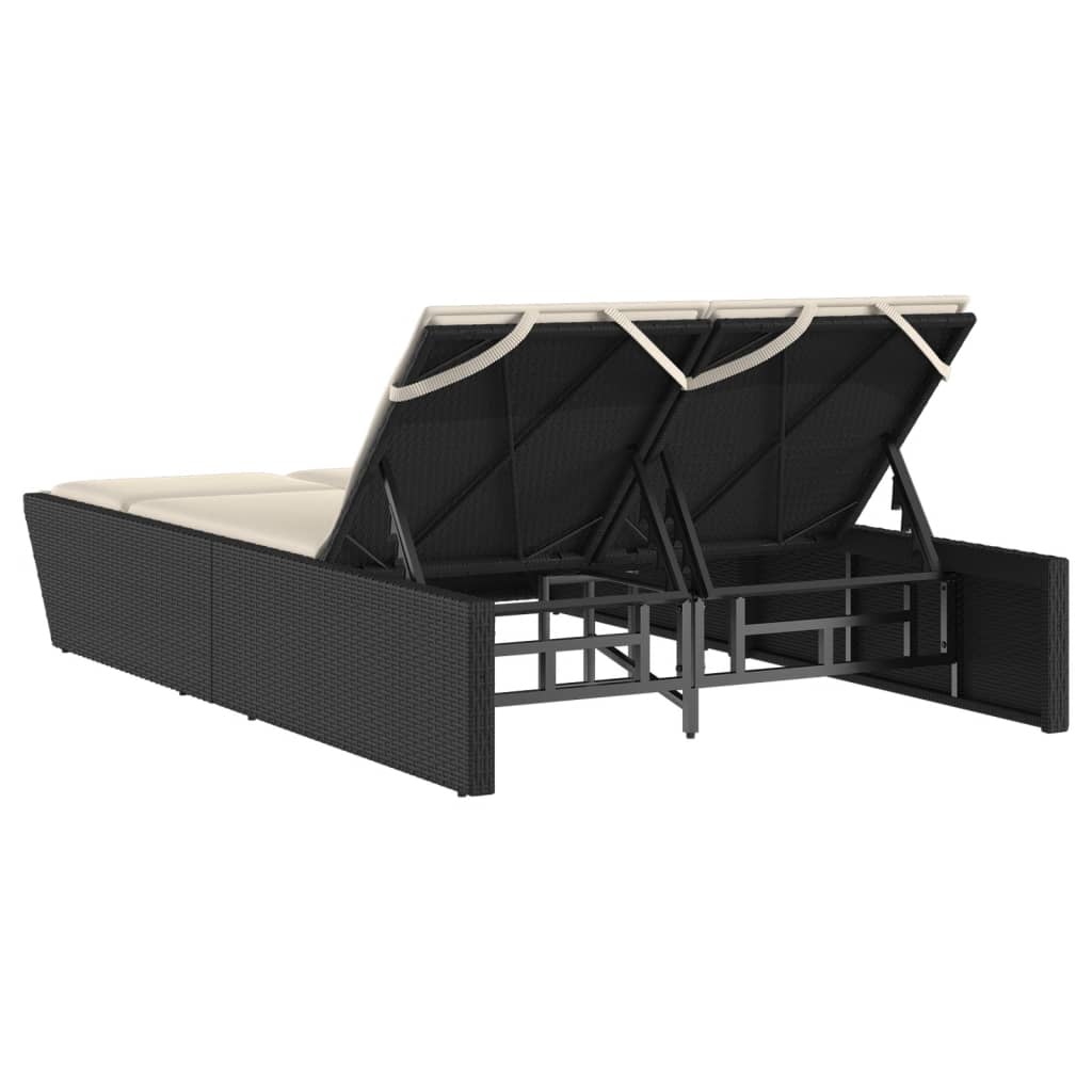 Doppel-Sonnenliege mit Kissen Schwarz Poly Rattan – Bild 5