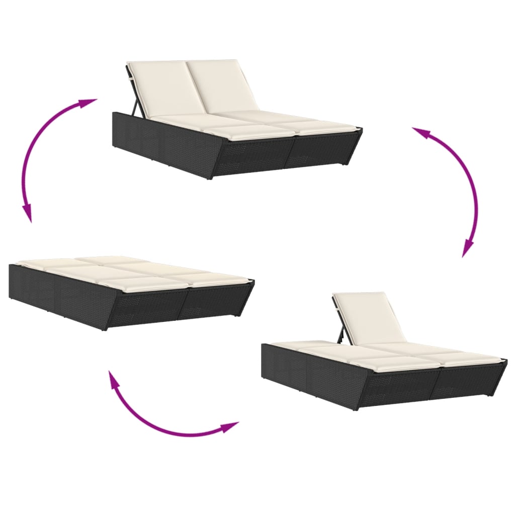 Doppel-Sonnenliege mit Kissen Schwarz Poly Rattan – Bild 6
