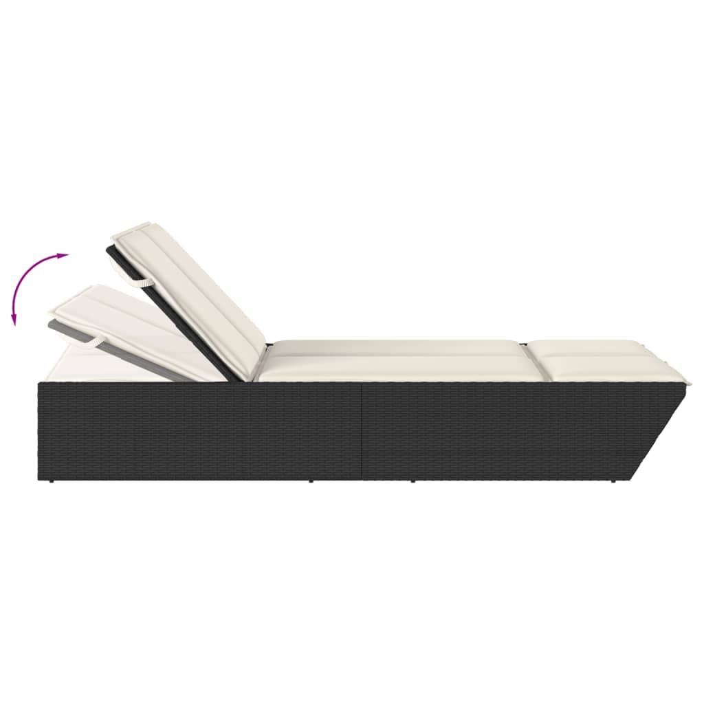 Doppel-Sonnenliege mit Kissen Schwarz Poly Rattan – Bild 7