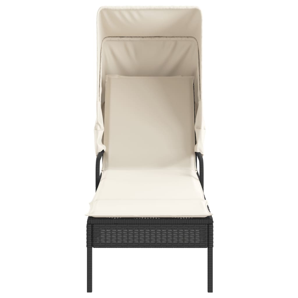 Sonnenliege mit Dach Schwarz Poly Rattan – Bild 4